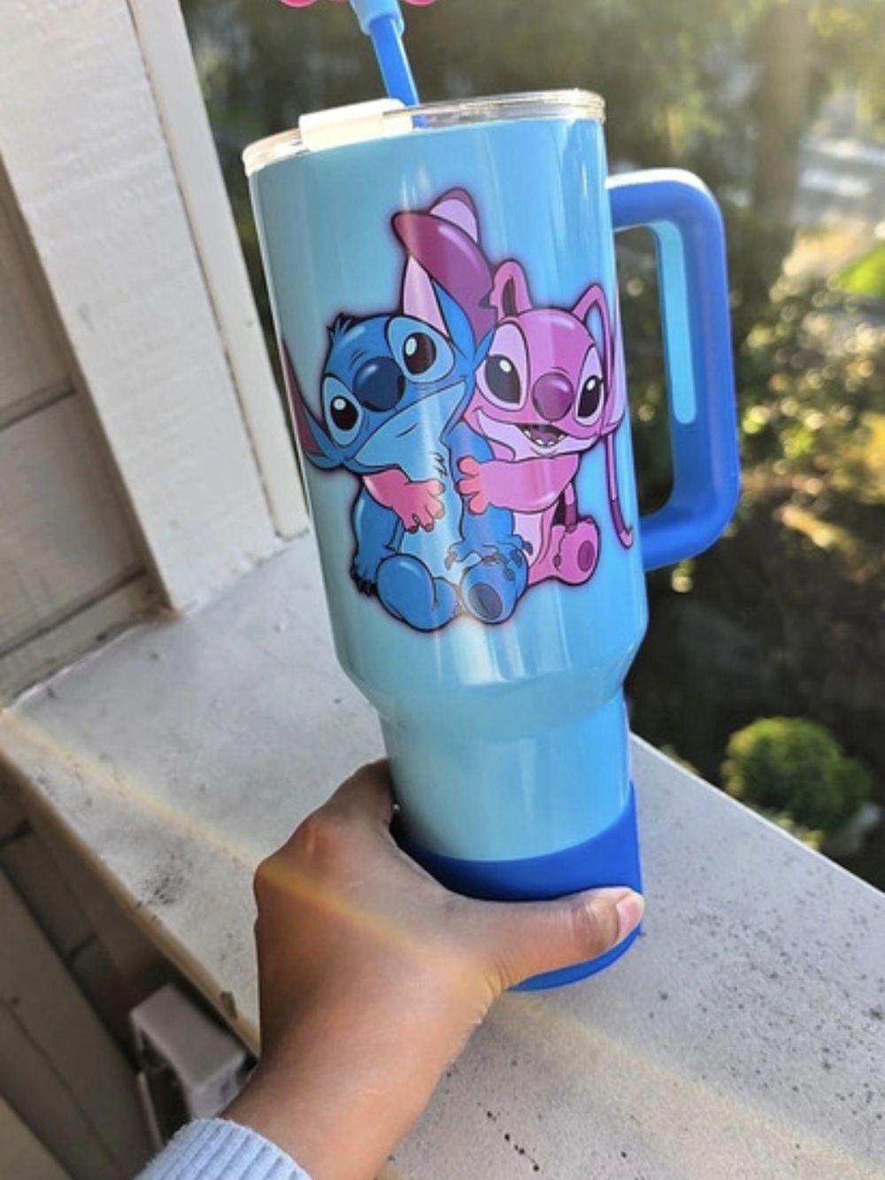 Stitch 40 oz Tumbler Blue & Pink Tumbler Like New